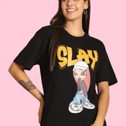 Tromko Women Graphic Printed Round Neck Cotton Oversized T-shirt-picture-48