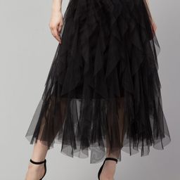 Fruba Frilled Midi Length FlaredSkirt-image-91
