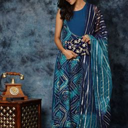 KALINI Women Rayon Embroidered Anarkali Bandhani Print Kurta With Organza Dupatta Set-picture-47