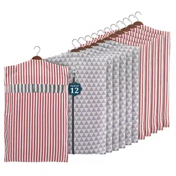 Kuber Industries Grey & Maroon 12 Pieces Printed Cotton Hanging Clothes Organisers-40