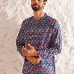 JAYPORE Men Floral Printed Thread Work Kurta-33
