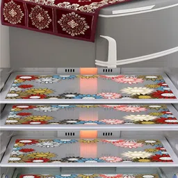 Dakshya Industries 5Pcs Maroon & Yellow Floral Printed Fridge Mats & Top Cover-image-61