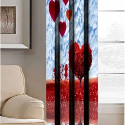 Aura Blue & Red Floral Printed Window Curtain-27
