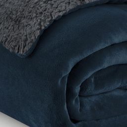 Cloth Fusion Navy Blue & Grey AC Room 233 GSM Reversible Double Bed Blanket-14