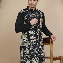 Jompers Floral Embroidered Sequinned Mandarin Collar Straight Kurta-image-30