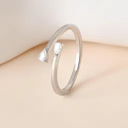 TOUCH925 Silver-Plated Cubic Zirconia Stone-Studded Adjustable Finger Ring-picture-35