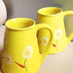 Lupaava Yellow & White and Hand Painted Printed Ceramic Glossy of Cups and Mugs-26