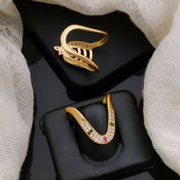 DIMIKI Set Of 2 Gold-Plated American Diamonds Studded Vanki Adjustable Finger Ring-44