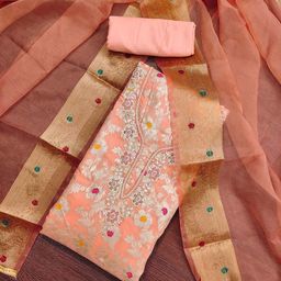 Blissta Floral printed Zari Unstitched Dress Material-image-52
