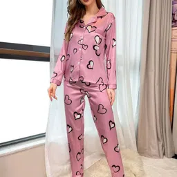 ETC Women Lapel Collar Printed Night Suit-image-72