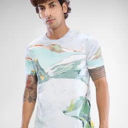 SPYKAR Men Abstract Printed Round Neck Cotton T-shirt-image-24