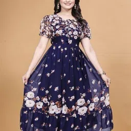 NARI DREAM Women Floral Printed Puff Sleeves Georgette Fit and Flare Dress-picture-24