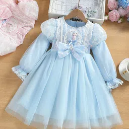 YK Girl Puff Sleeve Fit and Flare Dress-56