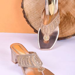 Froh Feet Metallic Embellished Block Heel Sandals-13
