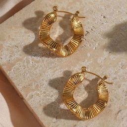 VIEN Stainless Steel Gold-Plated Contemporary Wavy Hoop Earrings-image-11