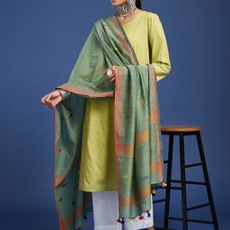 Taavi Geometric Woven Design Pure Cotton Jamdani Dupatta-35