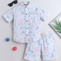 BAATCHEET Kids Printed Band Collar Pure Cotton Shirt With Shorts-image-96