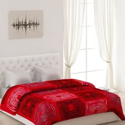 Monte Carlo Red & Black Geometric Printed 800GSM Mild Winter Double Bed Blanket-image-70