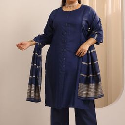 EXTRA LOVE BY LIBAS Plus Size Women Pleated Kurta With Trousers & Dupatta-25