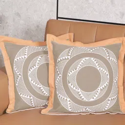 Saral Home Beige & White Set of 2 Geometric Square Cushion Covers-4