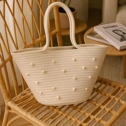 Textile and Beyond Textured Cotton Crochet Tote Basket Bag-image-39