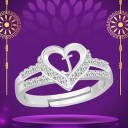Heer Collection Silver-Plated Heart Shaped With J AD-Studded Finger Ring-67