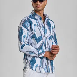 Snitch Men Smart Spread Collar Abstract Printed Slim Fit Casual Shirt-image-31