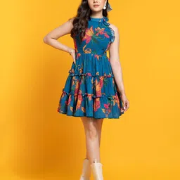 CORSICA Floral Print Georgette A-Line Mini Dress-image-47