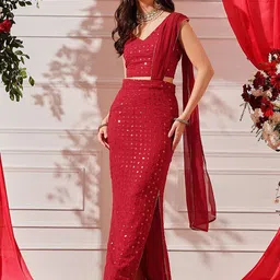 indo street Embroidered Sequinned Ready to Wear Lehenga & Blouse With Dupatta-picture-37