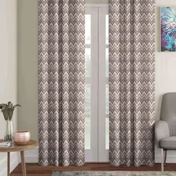 Aura Brown & White Set of 2 Geometric Black Out Door Curtain-image-97