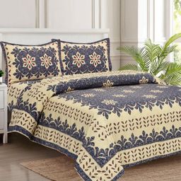 JAIPUR FABRIC Blue & Beige Ethnic Printed 280 TC Cotton King Bedsheet Set 2.54 m x 2.74 m-image-90