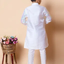 NFC CREATION Boys Embroidered Regular Sequinned Dupion Silk Kurta with Pyjamas image 4