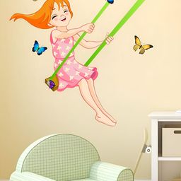 LANSTICK Pink & Green Girl With Butterflies Wallsticker-image-10