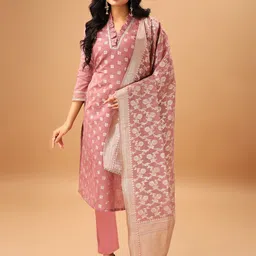 Sashay Boutique Woven Design Jacquard Chanderi Cotton Kurta with Trouser & Dupatta-picture-43
