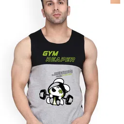 SLOWLORIS Men Pack Of 2 Printed Bio-Wash Combed Cotton Gym Vests-picture-44