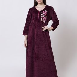 AVYAY Women Embroidered Maxi Nightdress-image-17