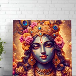Livin'luxe Brown & Blue Lord Krishna Printed Religious Canvas Wall Art-image-56