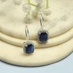 Biba Silver-Plated Artificial Stones Studded Square Shaped Drop Earrings-4