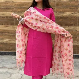 KALINI Striped Keyhole Neck Straight Kurta with Trousers & Dupatta-49