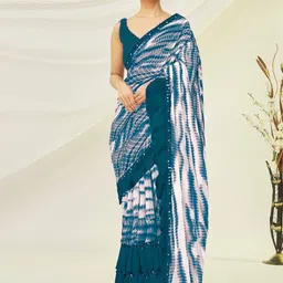 limtd Tie and Dye Pure Georgette Block Print Saree image 3