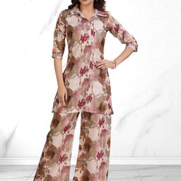 LIYALA Printed Cotton Collar Neck Top With Palazzos Co-Ords-image-92