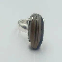 Shrim jewels German Silver Smoky Quartz Studded Adjustable Oxidised Finger Ring-picture-38