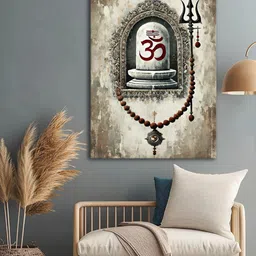 999Store Grey & Beige Om And Shiva Lingam Printed Canvas Wall Art-image-91