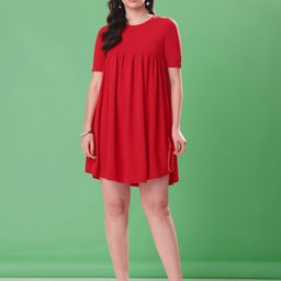 MILOST Women Solid Gathered or Pleated Fit & Flare Above Knee Dress-image-89