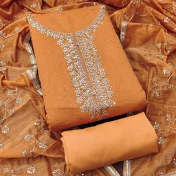 RUDRAA FAB Embroidered Sequinned Chanderi Cotton Unstitched Dress Material-image-88
