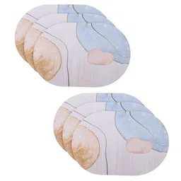 Kuber Industries 6Pcs Peach-Colored & Blue Printed 240 GSM Bath Rugs-12