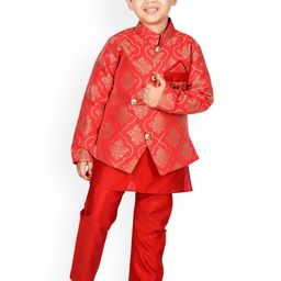 NEW GEN Boys Regular Dupion Silk Kurta with Trousers-image-56