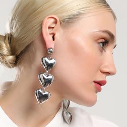 SOHI Silver Plated Heart Shaped Drop Earrings-9