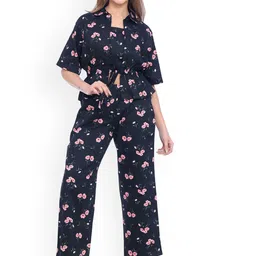 Moda Elementi Printed Pure Cotton Shirt Collar Neck Top Jacket With Trousers Co-Ords-17