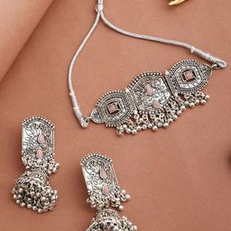 PUJVI Sterling Silver Stone Studded Jewellery Set-image-99